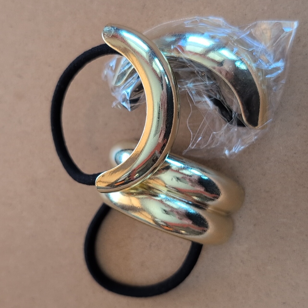 3 Elegant Gold Hair Tie Bands with Metal Detail
